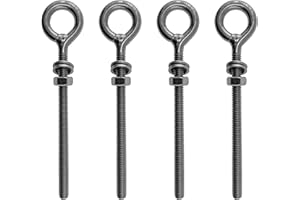 US STAINLESS 4 Pieces Stainless Steel 316 M6 Eye Bolt 6mm x 40mm (1/4" x 1 5/8") Marine Grade Pitch of 1
