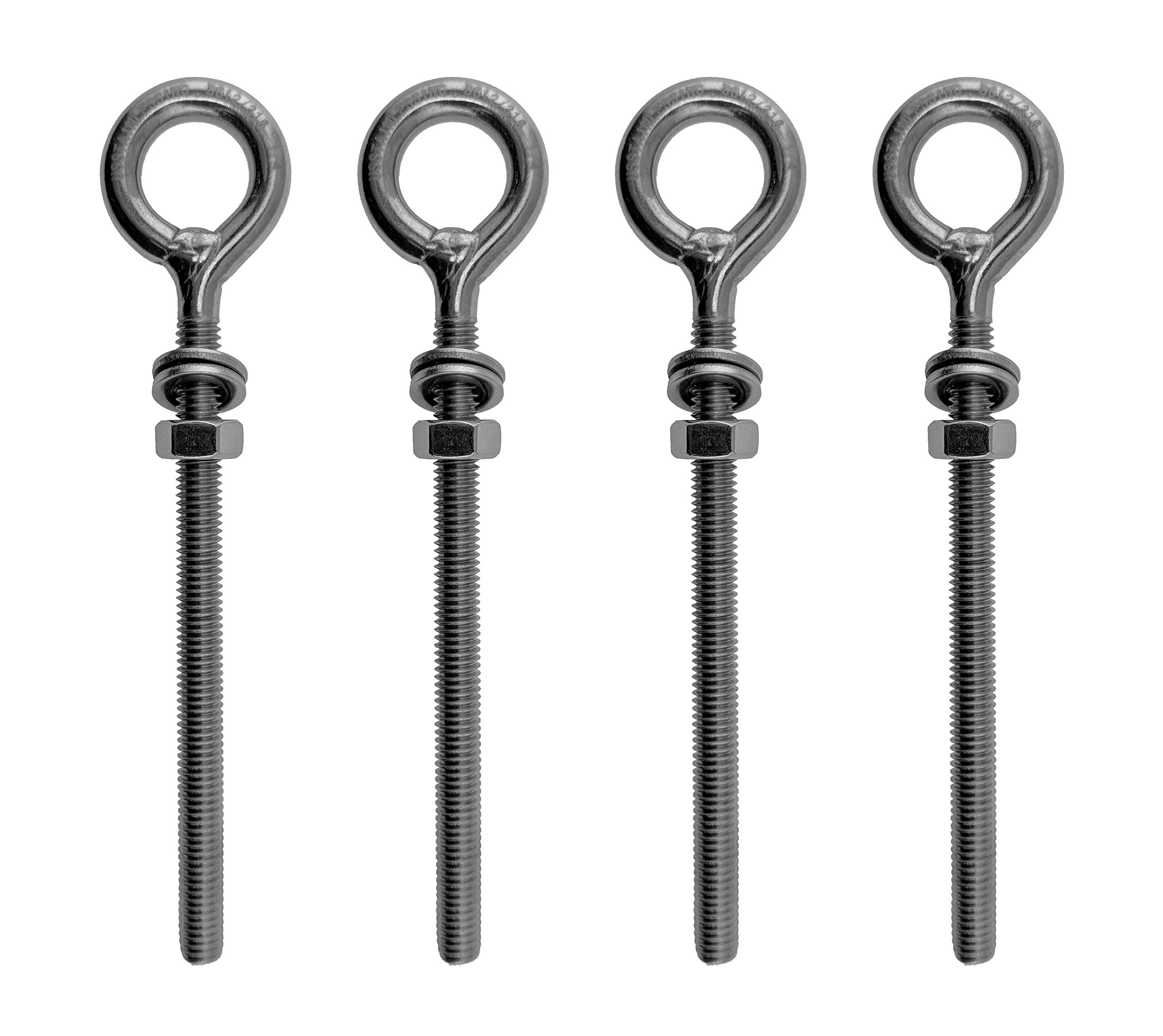 4 Pieces Stainless Steel 316 M6 Eye Bolt 6mm x 40mm (1/4" x 1 5/8") Marine Grade