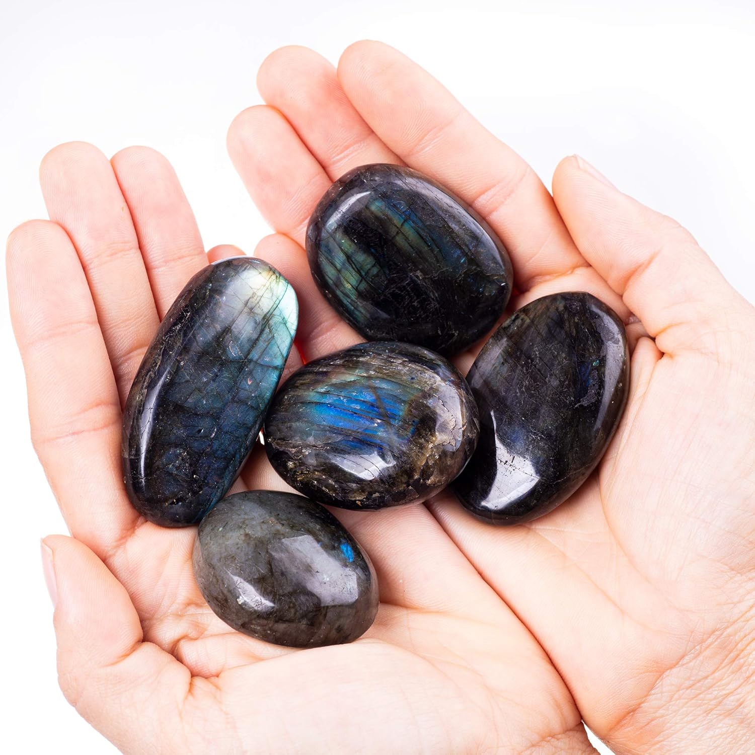 Unihom Natural Labradorite Plam Stones, Healing Crystal Gemstones Irregular Polished Worry Stone 1.5"-2.7": Furniture & Decor