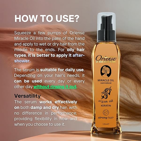 ORIENSE MIRACLE OIL HAIR SERUM – KERATIN & ARGAN OIL, RICH REPAIR, SMOOTHNESS & RESTORATION, CONTROLS ELECTRIFICATION AND IMPROVES HAIR STRAIGHTNESS || CURLS, 4.2 FL OZ