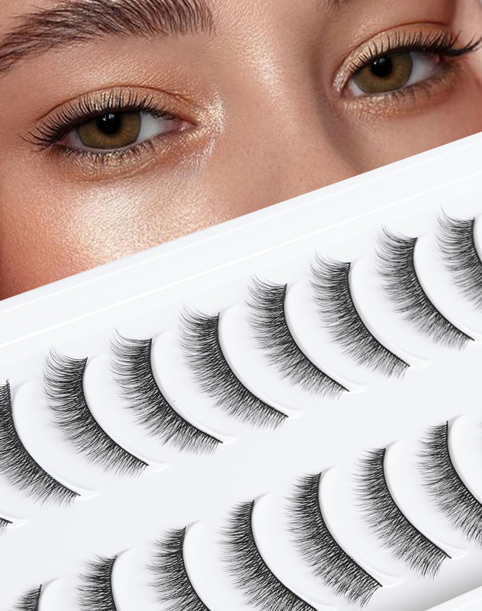 Onlyall Short Lashes Natural Looking False Eyelashes Thin Band Fake Eyelash Reusable C Curl Wispy Eye Lash Pack 10 Pairs D-M05 — image 1