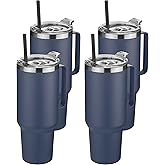 HASLE OUTFITTERS 40 oz Stainless Steel Tumbler with Handle, Vacuum Insulated Tumblers Bulk, Reusable Double Wall Travel Coffee Mug, Durable Powder Coated Water Bottles(Navy, 4)