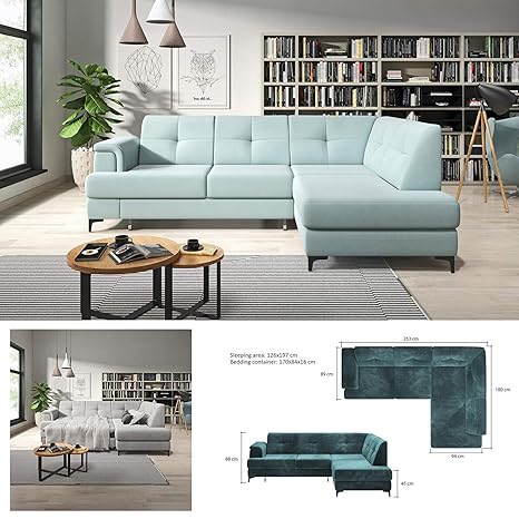 Mhf Nolan Modern Corner Sofa Bed Storage Faux Leather Fabric