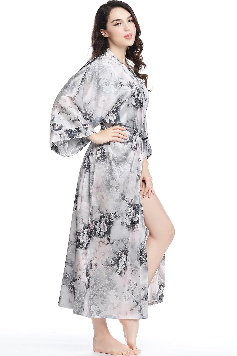 ArtiDeco Damen Morgenmantel Maxi Lang Seide Satin Kimono ...