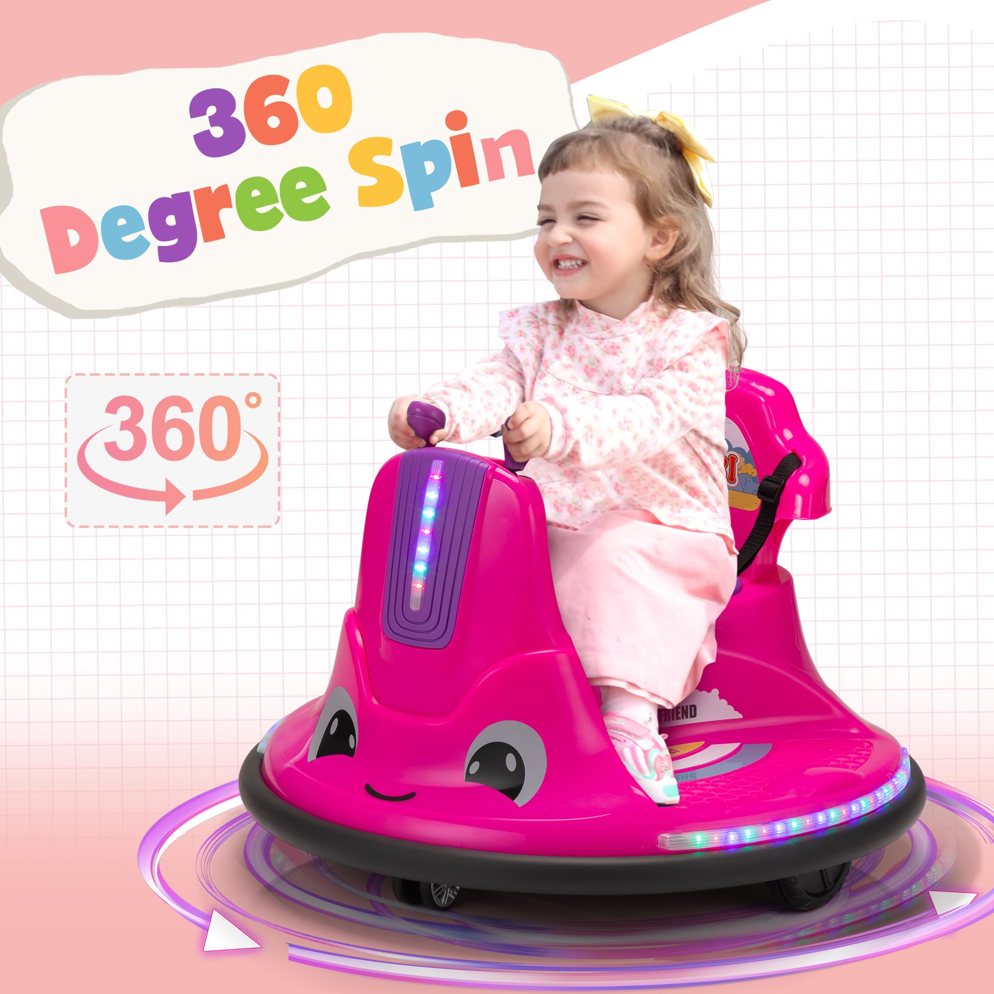 TOBBI Toddlers Bumper Car, 12v Baby Electric Ride On Snail Shape Toy with Remote Control/Children DIY Funny Stickers/360 Degree Spin for Kids of Ages 1.5-9 (Rose Red)