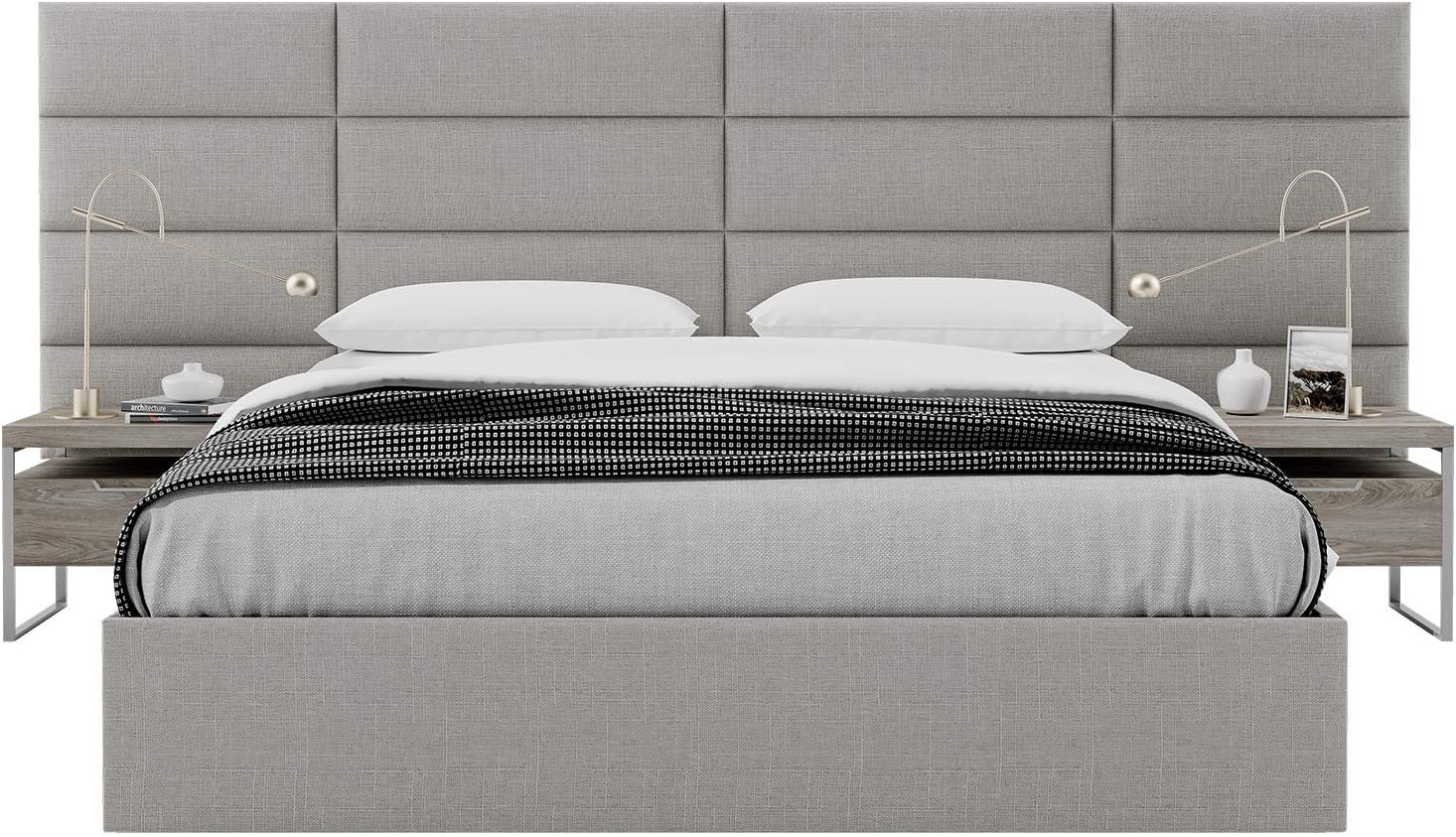Vänt Upholstered Wall Panels - King/Cal King Size Wall Mounted Headboards - Weave Moondust Grey - Twin/King - Set of 4 Panels (Each Individual Panel 39"x11.5")