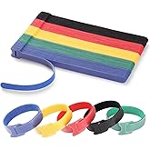 100 PCS 8 Inches Reusable Cable Ties | Adjustable Cord Wraps, Cable Straps | Hook &amp; Loop Cord Organizer, Cable Management | 5 Colors