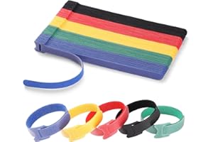 100 PCS 8 Inches Reusable Cable Ties | Adjustable Cord Wraps, Cable Straps | Hook & Loop Cord Organizer, Cable Management | 5 Colors