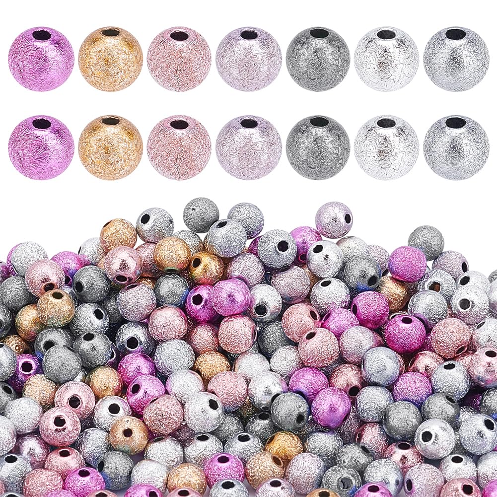 PH PandaHall 490pcs 7 Color Sparkle Stardust Beads, 6mm Acrylic Round Matte Glitter Spacer Beads for Jewelry Craft Making