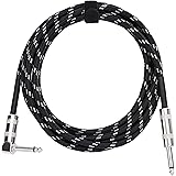 Amazon Basics 1/4 Inch Tweed Cloth Jacket Right-Angle Instrument Cable - 10 Foot (Black & Gray)