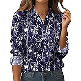 Zeagoo Womens Button Down Shirt Long Sleeve Blouse Business Work Tops Dressy Casual Floral Printed Outfits with Pocket