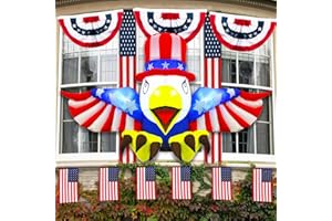MORABLOOMY 4th of July Inflatable Outdoor Decorations, 4ft Patriotic Independence Day Inflatable Bald Eagle on Uncle Sam Hat Lean Out from Window with Light for Garden Lawn Indoor American Celebration Decor