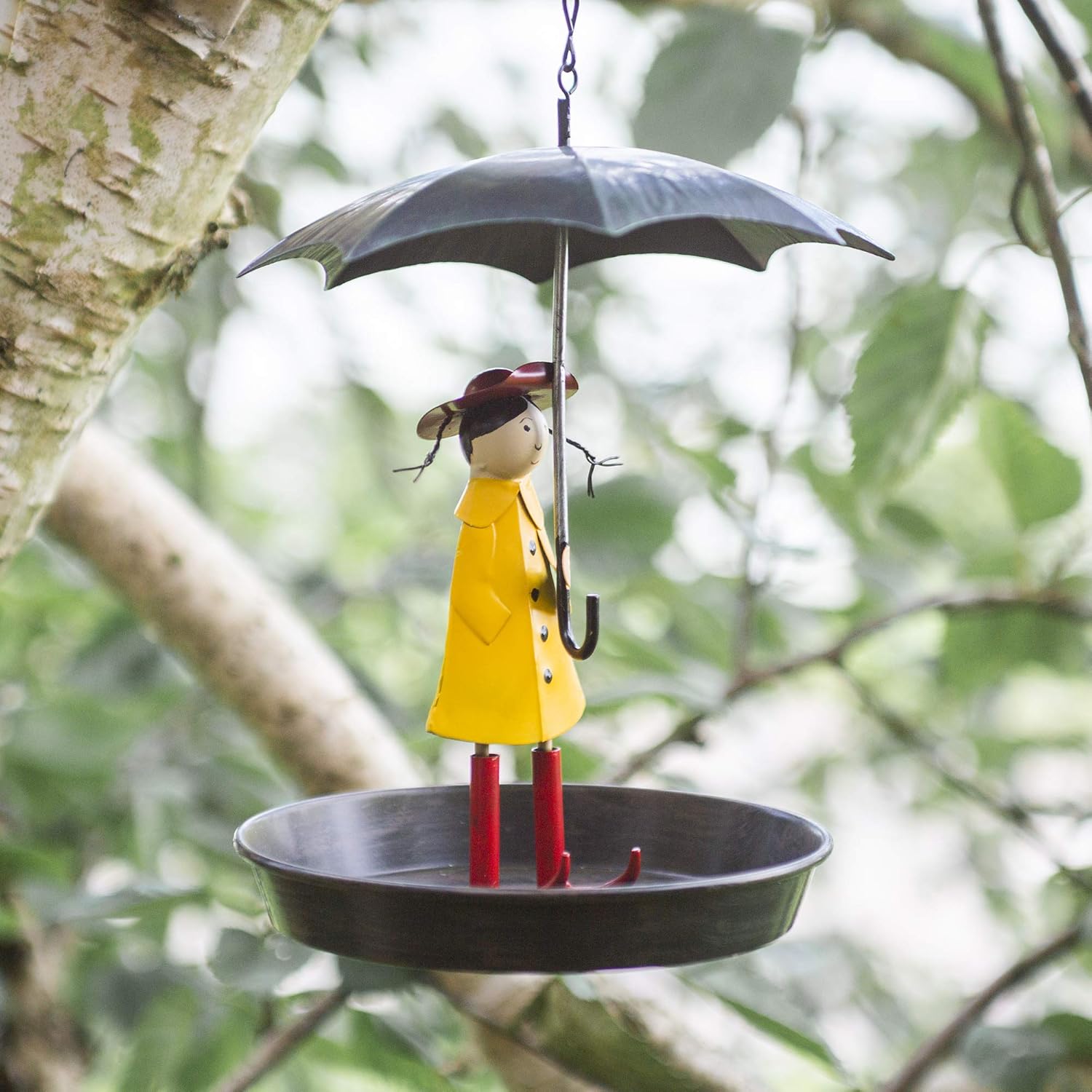Garden Mile Novelty Metal Hanging Chain Girl And Umbrella Bird