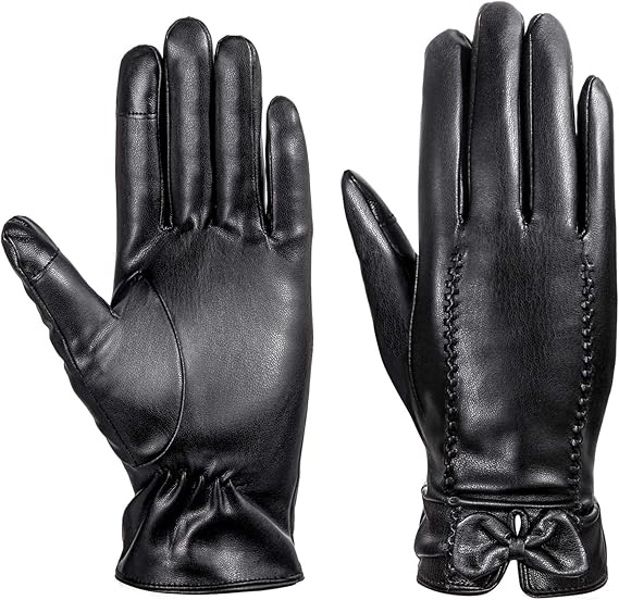 Leather Gloves, MEZETIHE Womens Gloves 2 Fingers Touch Screen Warm Fleece Lined Winter Driving 