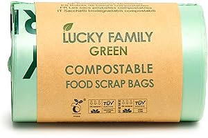 INNOTAK Lucky Family Green Compost Bags for Kitchen Countertop Bin - 100% Compostable Trash Bags for Food Waste, Organic Biodegradable Trash Bags (1.3-1.6 Gallon, 50 Count)
