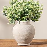Ceramic Rustic Farmhouse Vase, 6 Inch White Small Flower Vase Decorative Vase Short Pottery Vases for Home Decor Table Living Room Entryway Mantel Bookshelf Bedroom Bathroom Kitchen - White