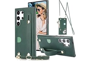 Ephoou Crossbody Wrist Strap Wallet Case for Samsung Galaxy S24 Ultra (Not S24) with Cash Change Slot for Women girl, Removable Adjustable Shoulder Lanyard Cover for Galaxy S24 Ultra XK-Green