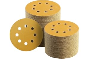 Keeimp 100 Pcs 5 Inch Sanding Discs Hook and Loop, 220 Grit Sandpaper for Woodworking or Automotive, 8 Hole Gold Premium Dustless Random Orbit Sandpaper