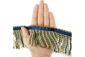 BEL AVENIR Curtain Fringes Bullion Fringe Trim with Blue Ribbon 5.3 Yard x 3 Inches Fabric Trims Sewing DIY Decoration for Curtain Sofa Clothes (Mix Green)