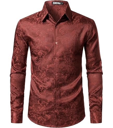 Mens Gold Rose Printed Button Down Shirts Long Sleeve Slim Fit Shirts Floral Luxury Dress Shirt for Party Prom : Clothing, Shoes & Jewelry