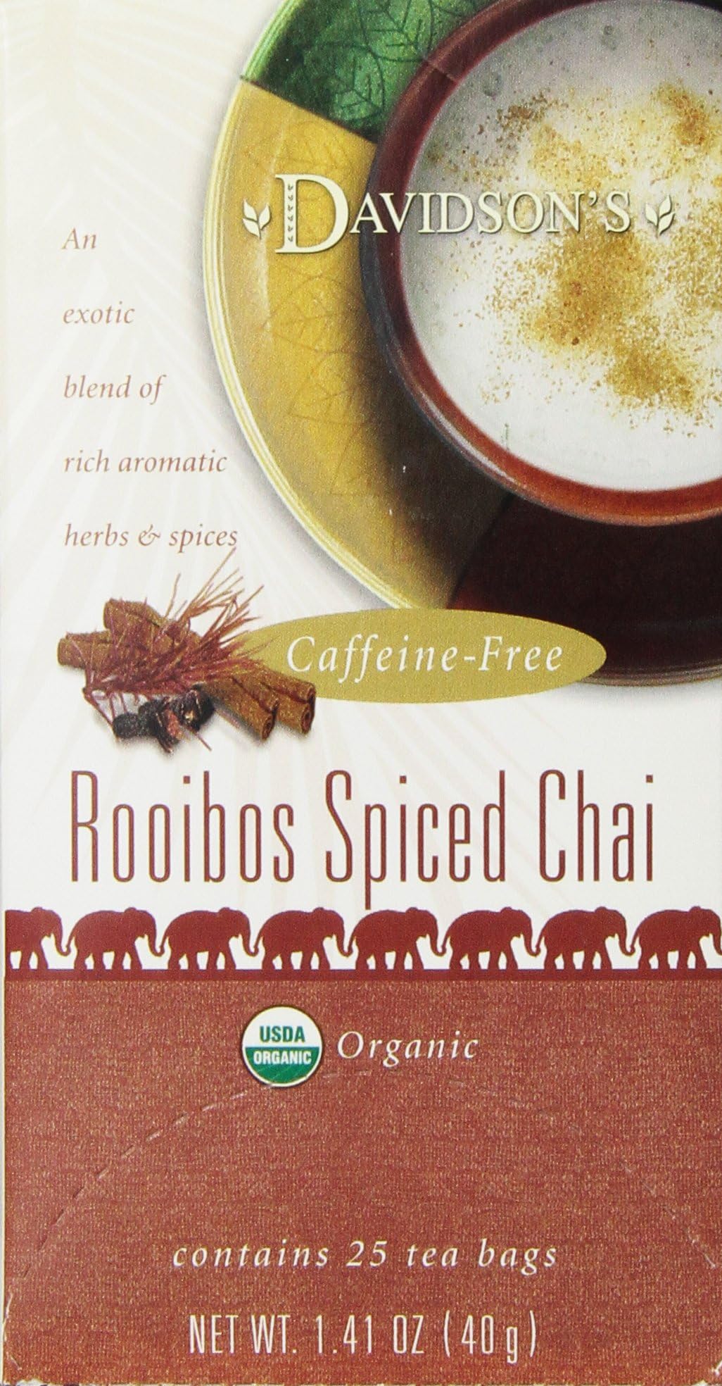 Davidson's Organics, Rooibos Spiced Chai, 25-count Tea Bags, Pack of 6