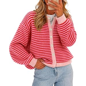 Cicy Bell Womens Striped Cardigan Sweaters Long Sleeve Button Up Knit Tops | Color Block,Loose Fit,Button Down,Open Front,Ove