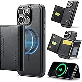SZHAIYU K2 2 in 1 Detachable Magnetic Phone Cases Compatible with iPhone 16 Pro Case with Card Holder RFID Blocking, Compatible with Magsafe Wallet, Leather 6.3'' (iPhone 16 Pro,Black)