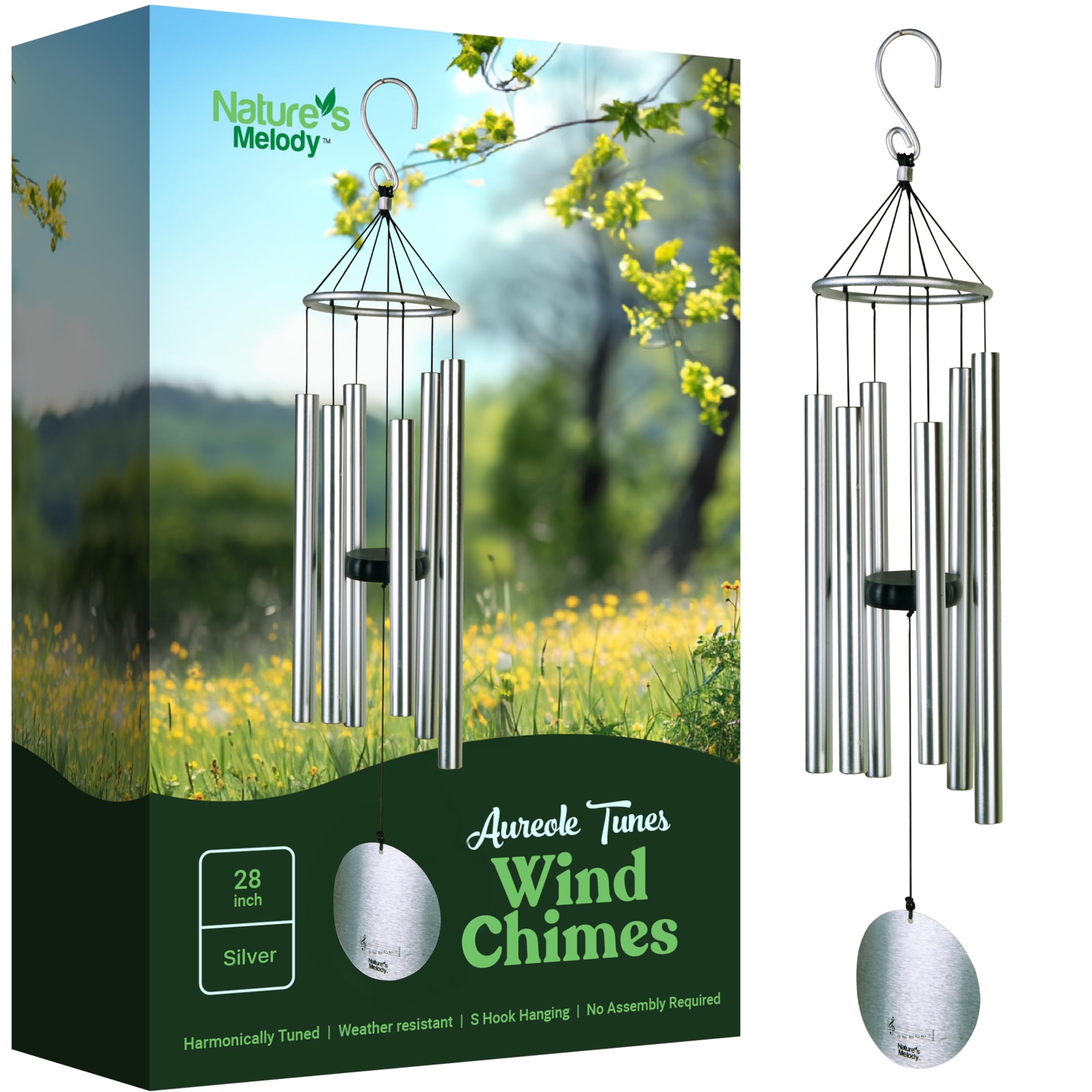 Nature’s Melody Aureole Tunes Wind Chimes – Outdoor Windchime with 6 Tubes Tuned to B Pentatonic Scale, 100% Rustproof Aluminum, Powder Finish & S Hook Hanger for Sympathy, Memorial Gift or Zen Garden — image 1