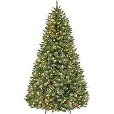 Hykolity 6 ft Christmas Tree with 1,032 Branch Tips, 250 Warm White Led Lights, Hinged Design and Sturdy Metal Stand