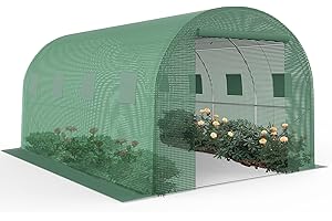 BTDWI 13*8*6.5 FT Heavy Duty Greenhouses for Outdoors, Large Walk-in Green House with High Tunnel PE Cover & Irrigation Garden Sprinkler System for Spring, Green