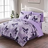 ARTALL Bed in A Bag Full/Queen Size 8 Pieces, Purple Butterfly All Season Bedding Comforter Bed Set with Pillow Shams, Flat Sheet, Fitted Sheet, Bed Skirt, Pillowcases