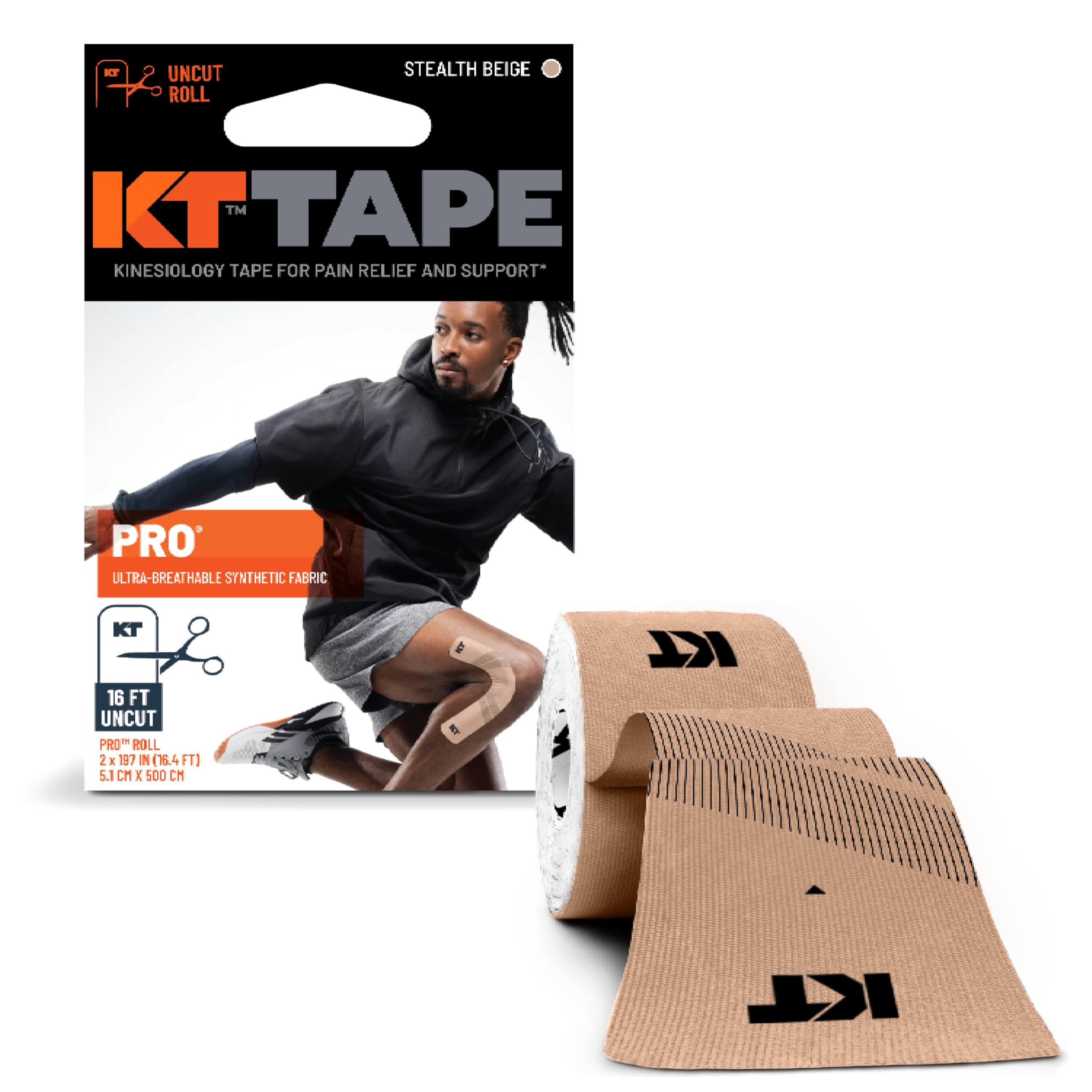 KT Tape Unisex Adult Pro Kinesiology Synthetic Therapeutic Sports Tape 15 Feet Uncut Roll Stealth Beige