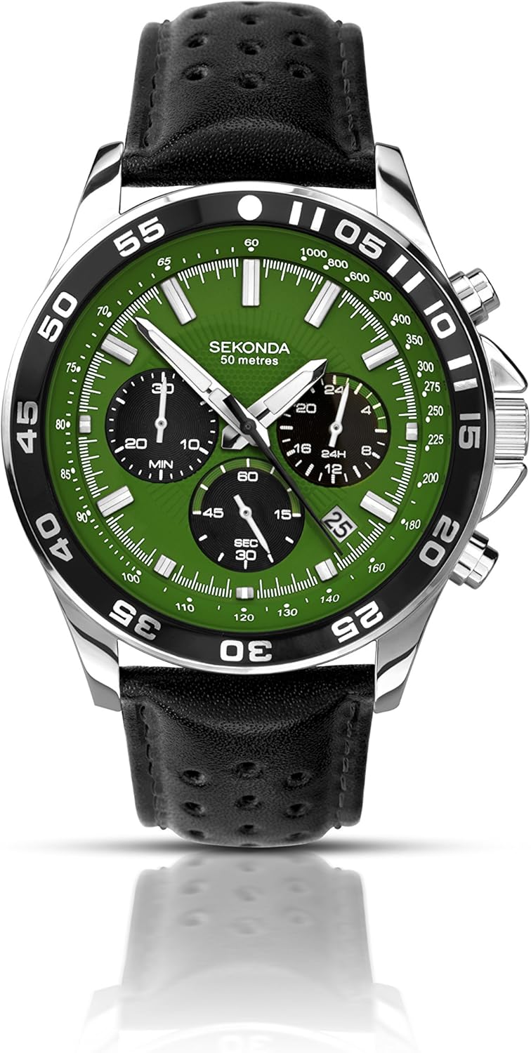 Sekonda Men's Quartz Watch with Green Dial Chronograph Display and