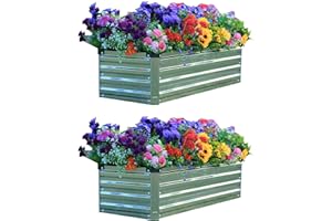 Foxlang 4x1.5x1ft(2 Pack) Galvanized Raised Garden Bed,Outdoor Planter Box Metal Patio Kit Planting Bed for Vegetables Flowers Herb,Silver