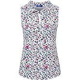Moydan Womens Golf Apparel Print Polo Tennis Shirts Moisture Wicking Golf Tank Top with Zipper