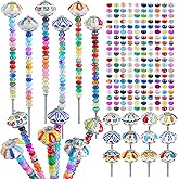 Tigeen 236 Pcs Garden Stake DIY Fairy Wand Plant Stake with 12 Colorful Crystal Stopper Top 12 Threaded Rod with 200 Large Hole Bead for Spring Summer Holiday Outdoor Decorations(Mushroom and Pumpkin)