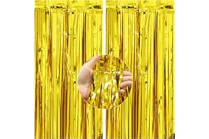 2 Pack 3.3x8.2 ft Gold Foil Fringe Curtains Backdrop, Tinsel Curtain Backdrop, Streamer Backdrop for Birthday Party, Graduation and Most Common Holiday Party Decorations. by TOPPOT