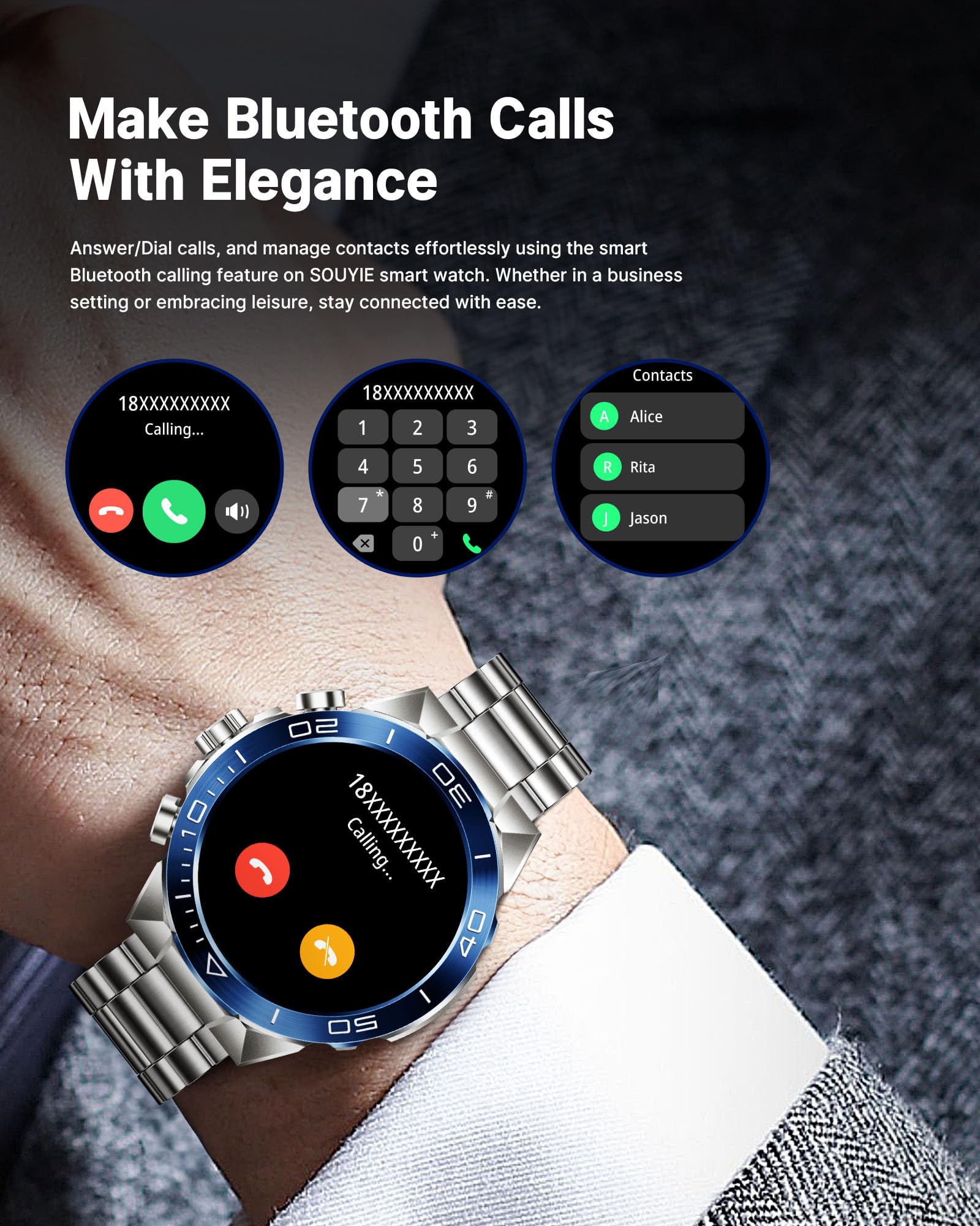 Smart Watch for Men (Answer/Make Call),1.43''AMOLED Screen with 24 Hours Healthy Monitor, 100+ Sports Modes Fitness Tracker Watch, 400mAh Battery Pedometer Calorie Smartwatch Compatible Android iOS