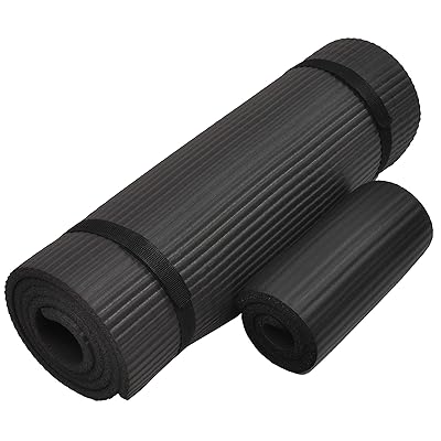 Everyday Essentials 1/2-Inch Extra Thick High Density Anti-Tear Exercise Yoga Mat with Knee Pad and Carrying Strap
