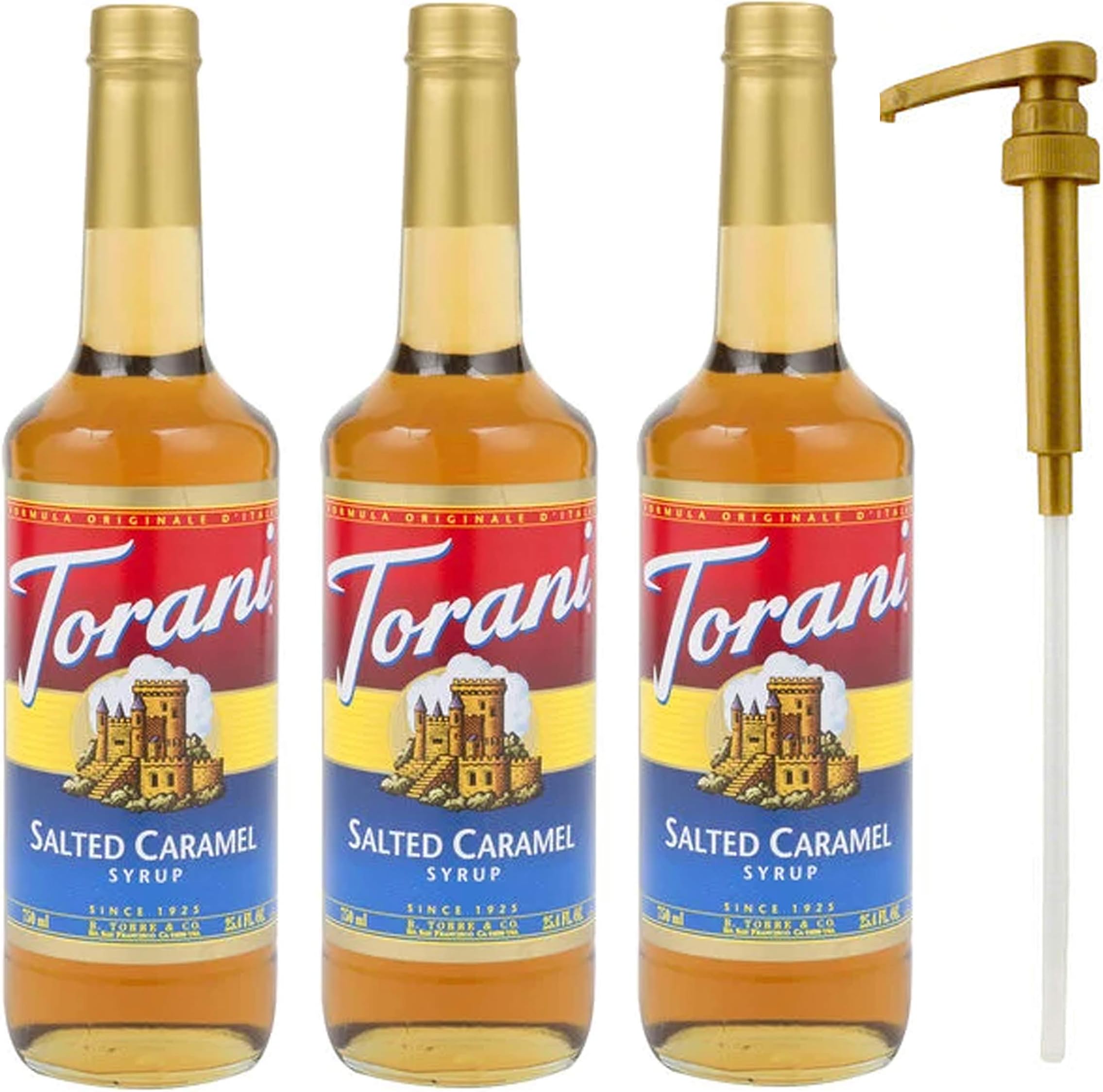 Torani Salted Caramel Syrup, 25.4 Ounce (3 Pack) Plus 1 Syrup Pump