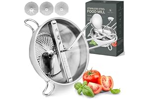Ergonomic Food Mill Stainless Steel with 3 Grinding Milling Discs-Rotary Food Mill for Tomato Sauce, Applesauce, Puree, Mashe