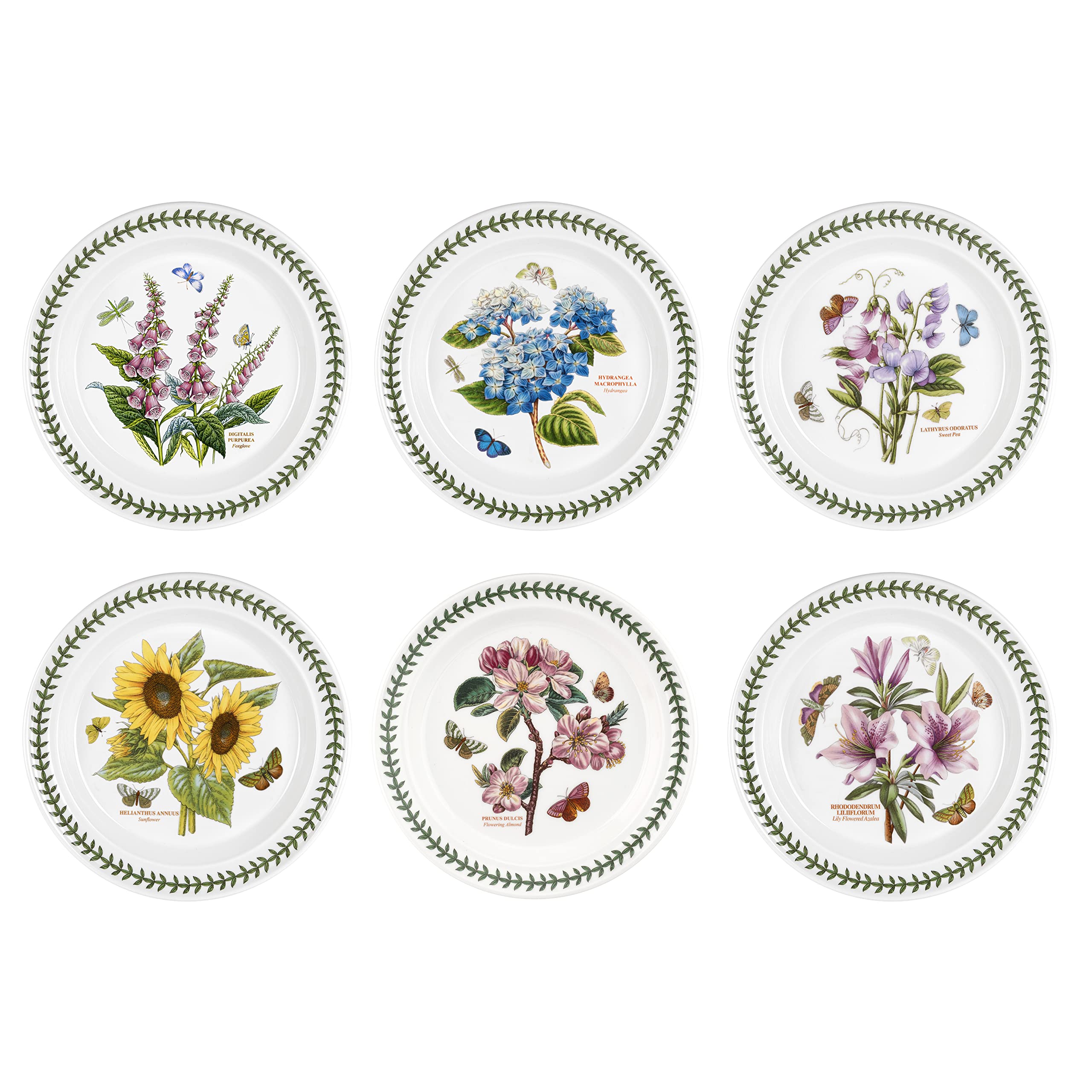 Portmeirion Botanic Garden Plate, Set of 6 - various motifs, Dia.25cm, White