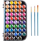 Upgraded 48 Colors Washable Watercolor Paint Set with 3 Brushes and Palette, Non-toxic Paints Sets for Kids, Adults, Beginner