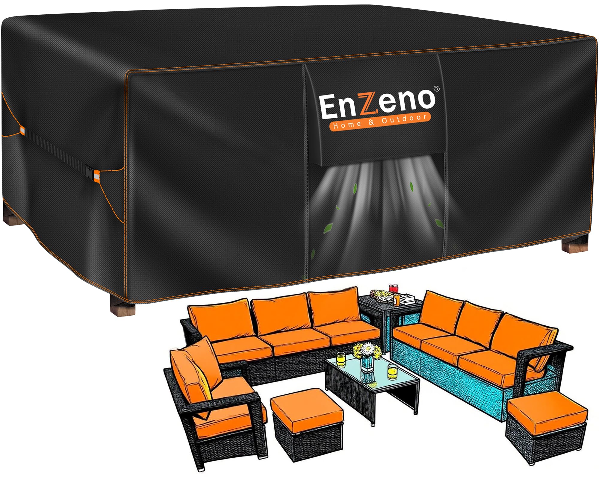 Enzeno Large Garden Furniture Cover,280x205x106cm Outdoor Garden Furniture Set Covers Waterproof,420D Heavy Duty Patio Furniture Covers for Outside,Windproof,&Anti-UV for Chair and Table Rattan Sofa