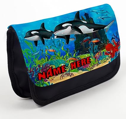 Trousse Personnalisee Dauphin Orque Stationnaire Sac Cadeau Rentree Scolaire Noir St123 Amazon Fr Fournitures De Bureau