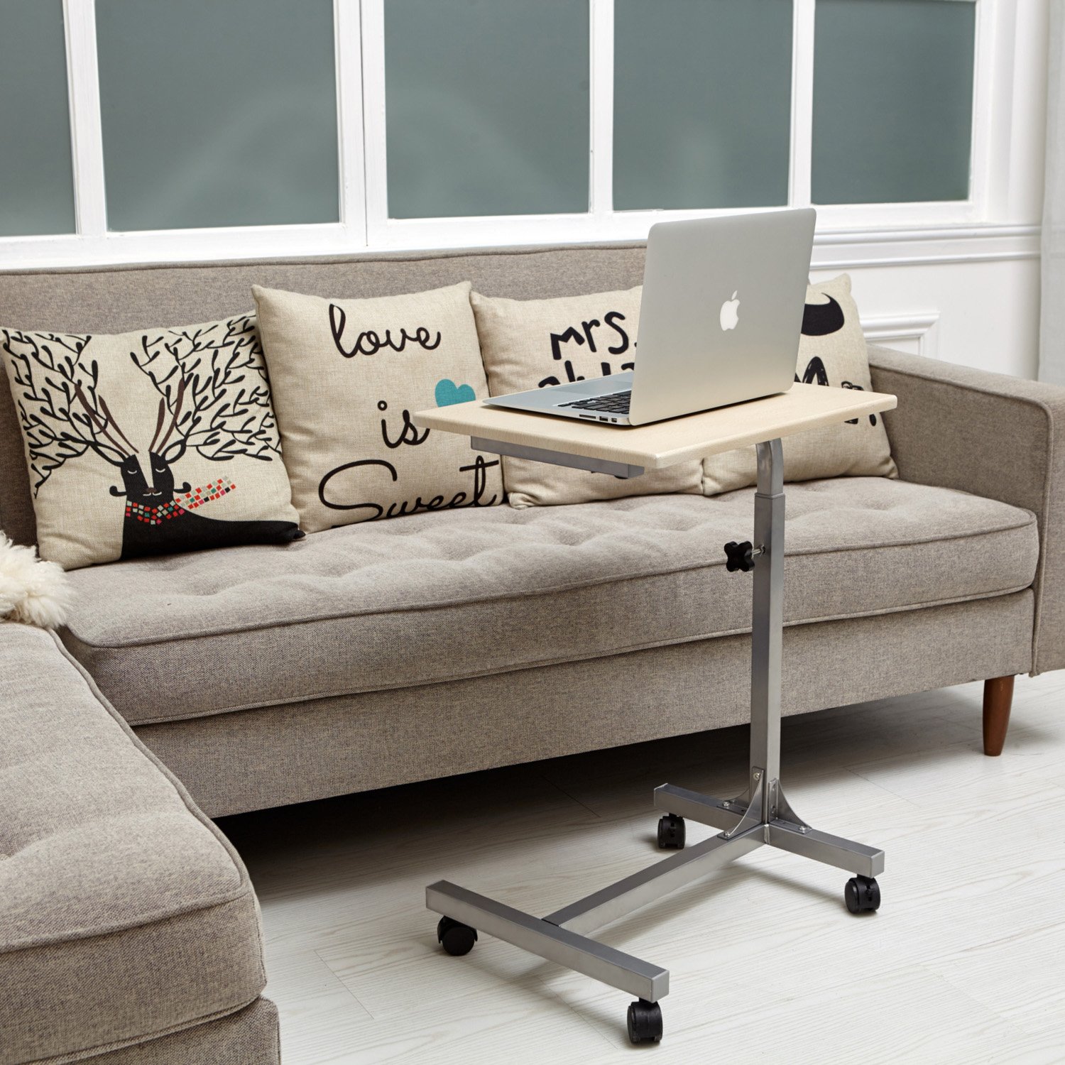 FurnitureR Height Adjustable Mobile Laptop Computer Desk Tray on Weels