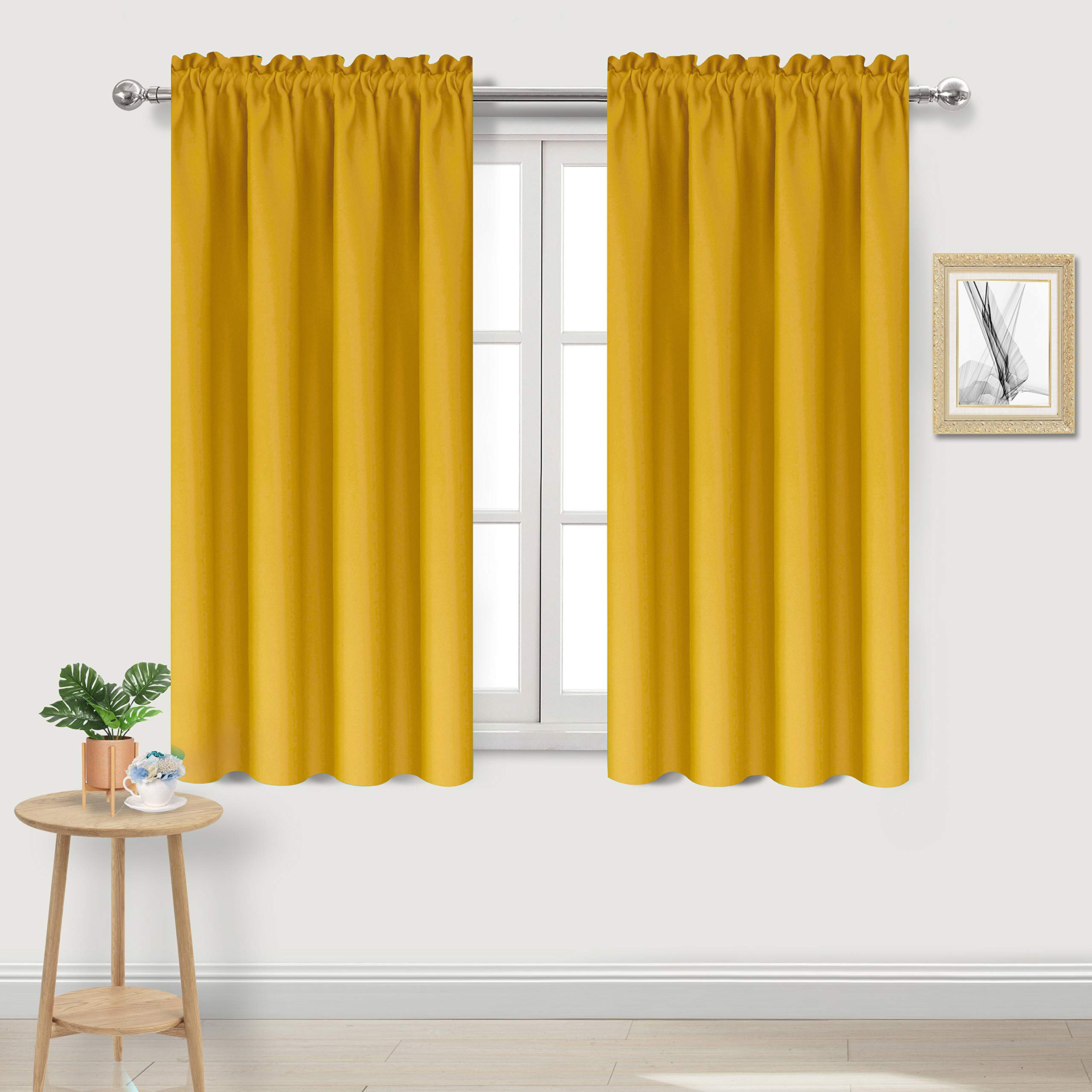 DWCN Yellow Room Darkening Blackout Curtains - Thermal Insulated Privacy Energy Saving Window Curtain Drapes 38 x 54 inch Length, Set of 2 Bedroom Living Room Curtains