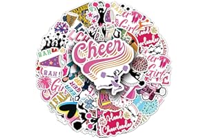 AIWUDING Cheerleader Stickers Pack, 50PCs, Vinyl Decals, Pink Cheering Girl Stickers for Hydro Flask, Laptop, Water Bottle, Stickers for Kids, Toddlers, Teens, Girls(Cheer Cheer)