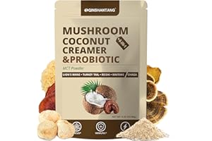 QIN SHAN TANG Mushroom Coconut Creamer, Natural Creamer for Coffee, 5 Mushrooms Extract, MCT Powder & Probiotics | Lion's Mane, Turkey Tail, Reishi, Maitake, Chaga | Plant-Based, Keto-Friendly| 6.35 Oz