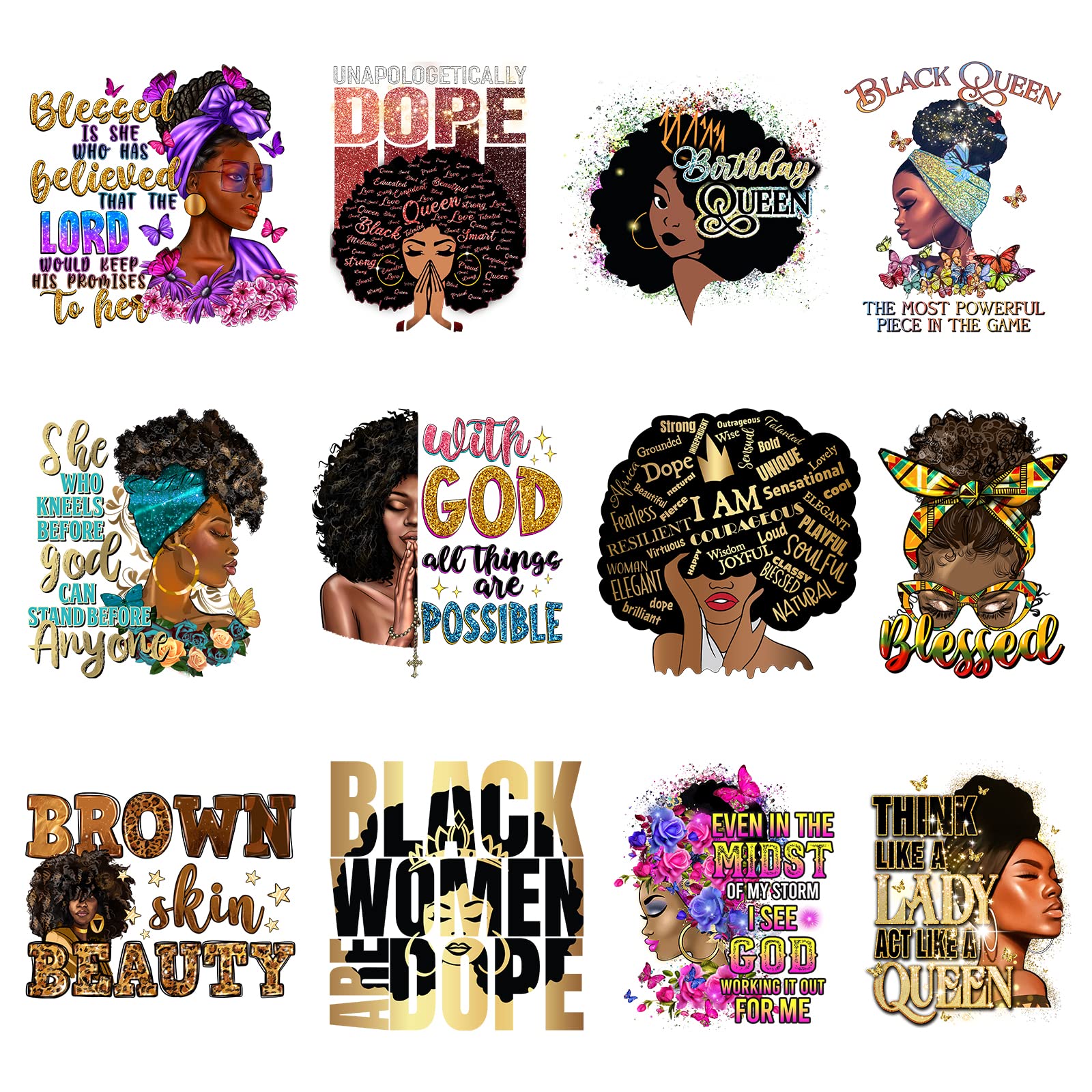 Photo 1 of 12pcs Iron On Patches Decals for Clothing T-Shirt Heat Press Decal Design Black Women Heat Transfer Sticker Decoration Applique